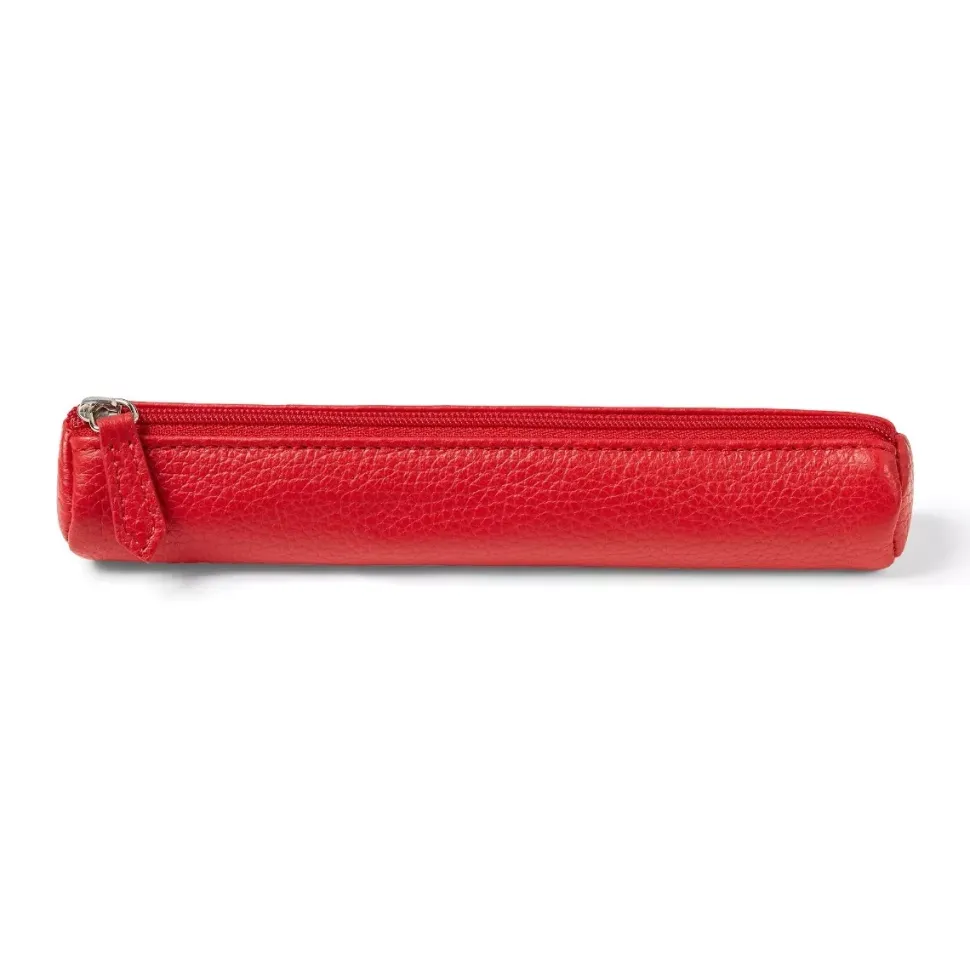 Estuche Tubo Estrecho De Cuero Rojo Fabriano Boutique