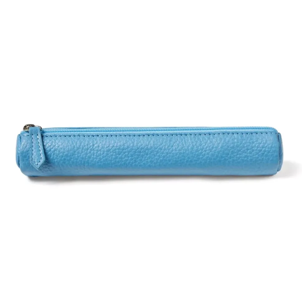 Estuche Tubo Estrecho De Cuero Celeste Fabriano Boutique