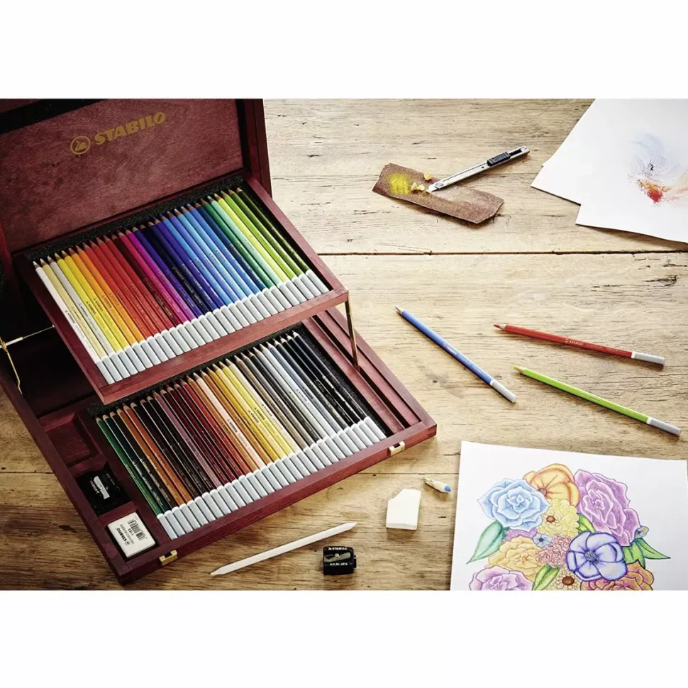 Maleta de Madera 60 Lápices Tiza-Pastel STABILO CarbOthello