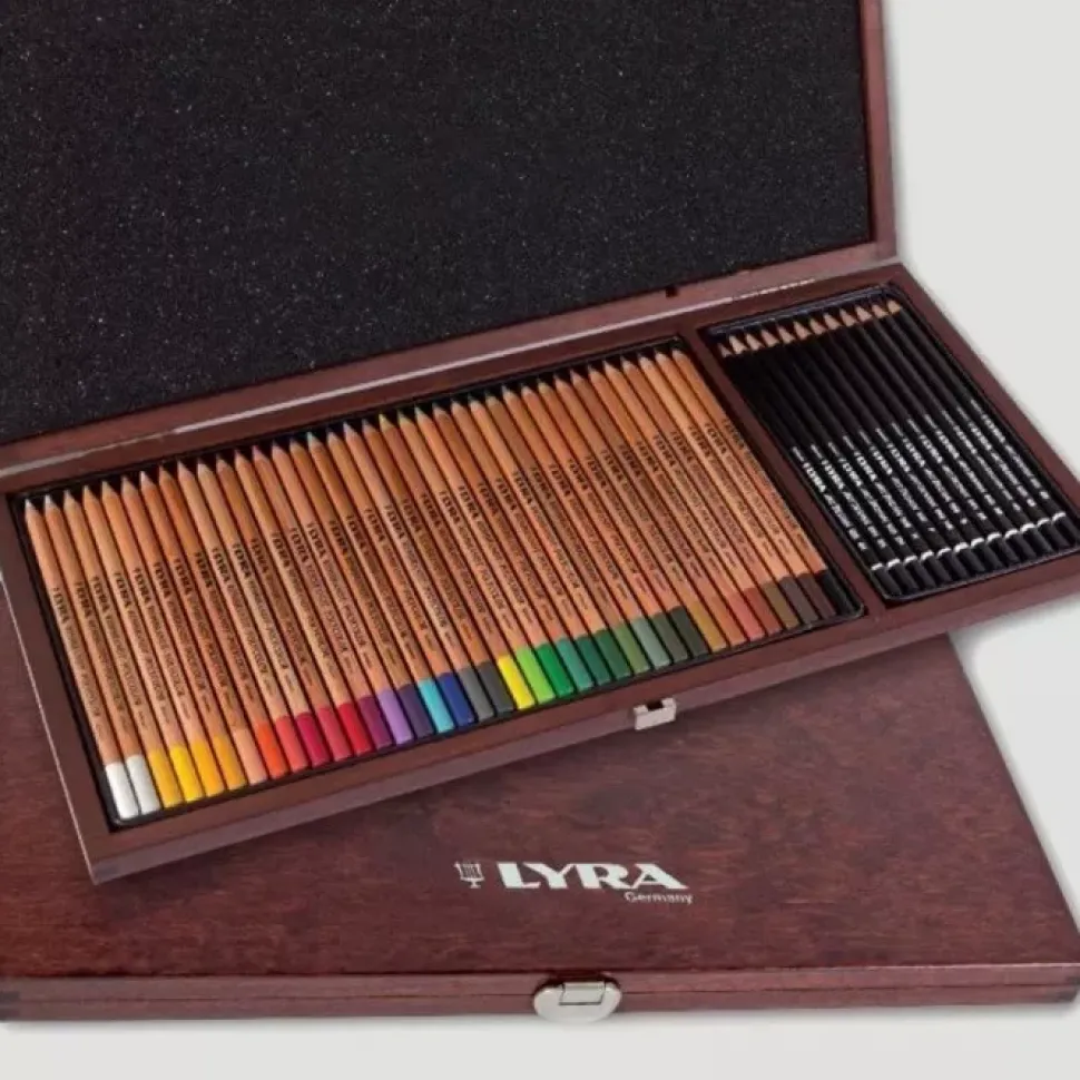 Maletín Madera 49 Lápices de Colores Rembrandt Polycolor + Art Design Lyra