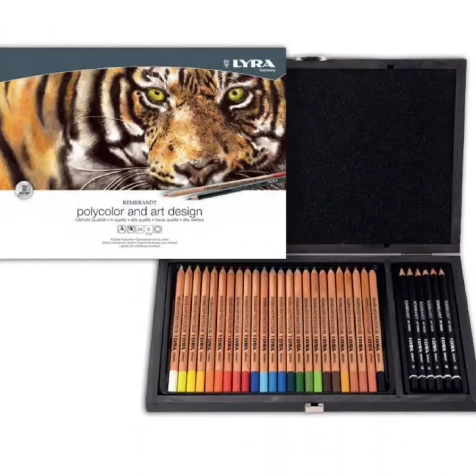 Maletín Madera 30 Lápices de Colores Rembrandt Polycolor + Art Design Lyra