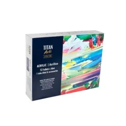 Maletín madera acrílico extrafino 12 tubos y accesorios Titan 20ml