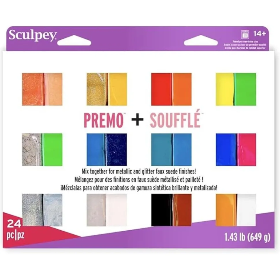 Pack 24 colores arcilla para hornear Sculpey Premo + Soufflé