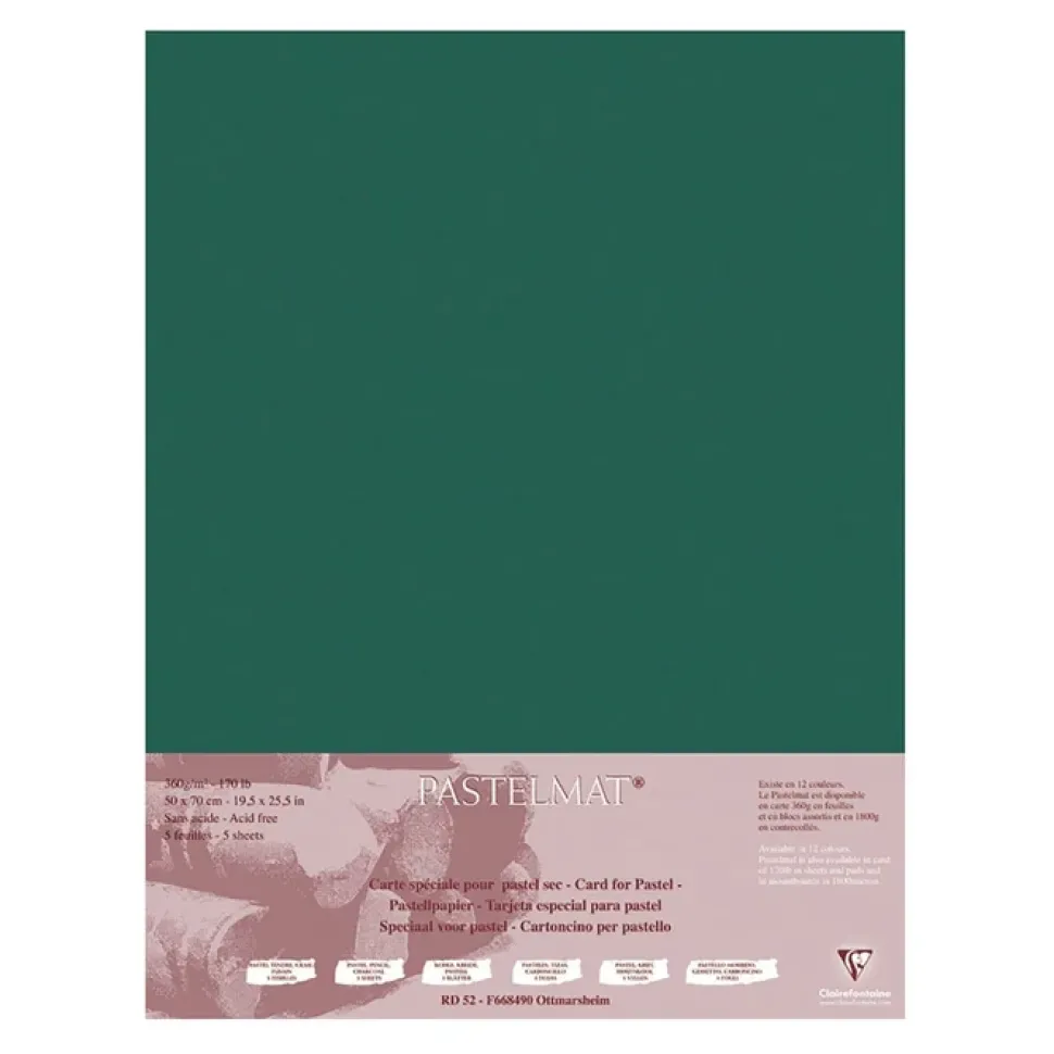 Pack 5 papeles PastelMat Verde Oscuro Clairefontaine 50x70cm 360g/m²