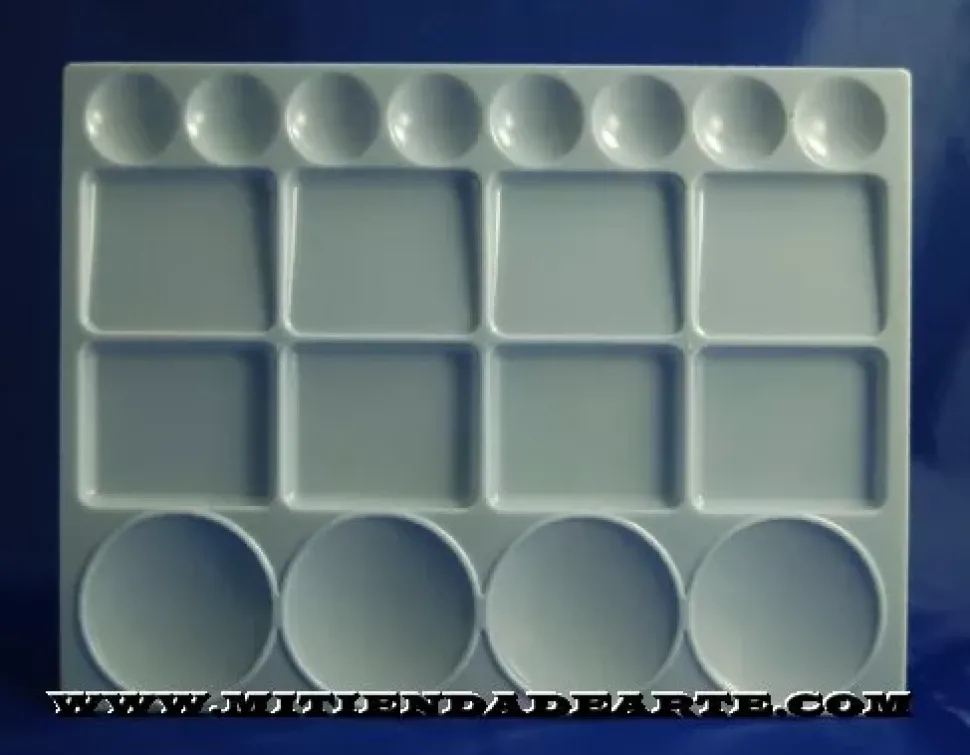 Paleta rectangular de plástico pocillos para acrílico, acuarela o témpera