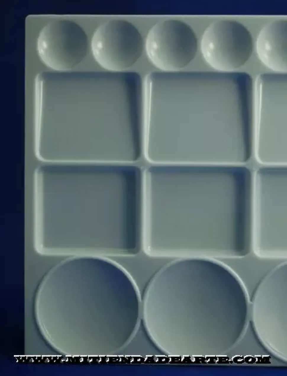 Paleta rectangular de plástico pocillos para acrílico, acuarela o témpera