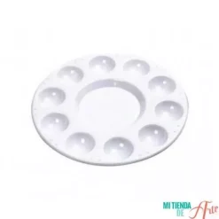 Paleta redonda de plástico 10 pocillos para acrílico, acuarela o témpera