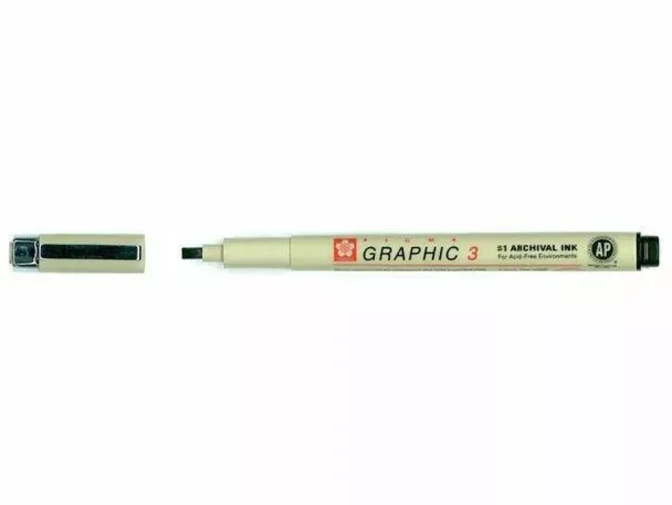 Rotulador caligráfico negro Graphic 3 plano Pigma