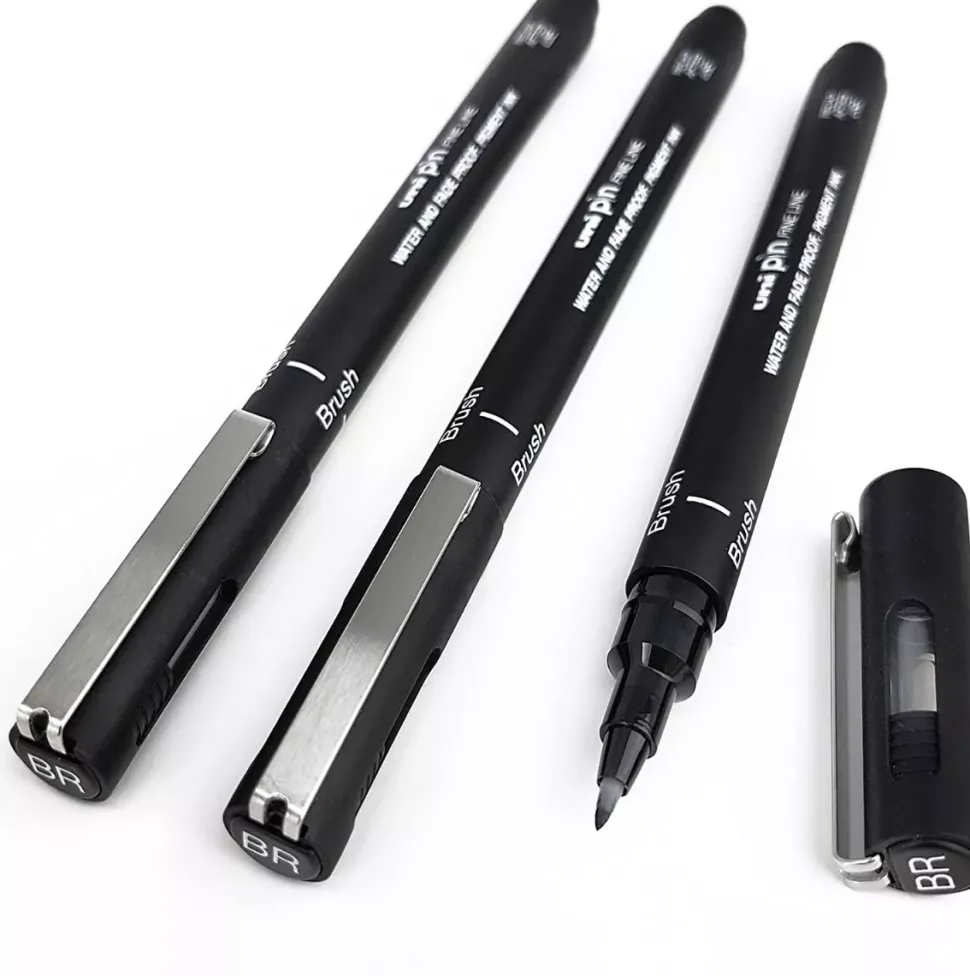 Rotulador Punta Pincel Pin Negro Uni-Ball