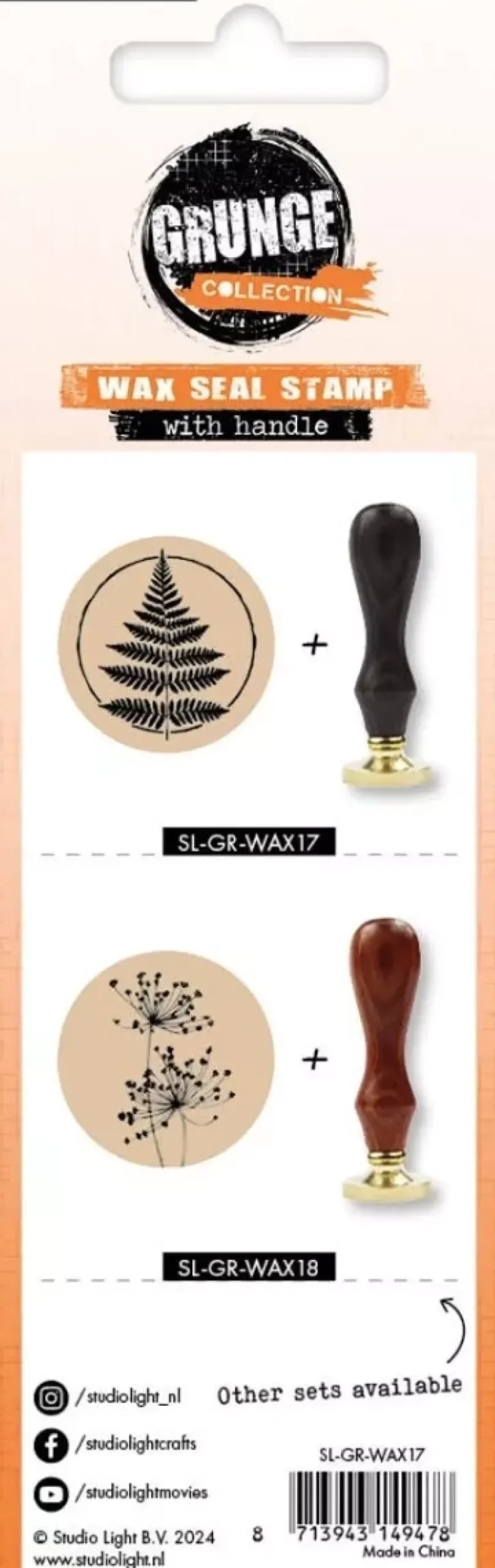 Sello para lacre con mango Hoja Grunge Collection Studio Light