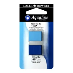 Set 2 Acuarela Aquafine 1/2 godet Azul Cobalto y Azul Ftalo Daler-Rowney