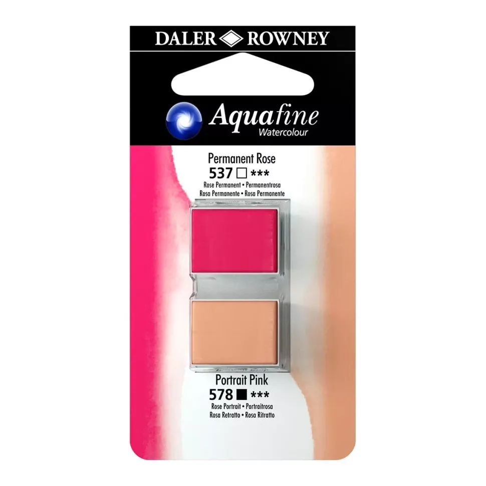 Set 2 Acuarela Aquafine 1/2 godet Rosa permanente y Rosa retrato Daler-Rowney