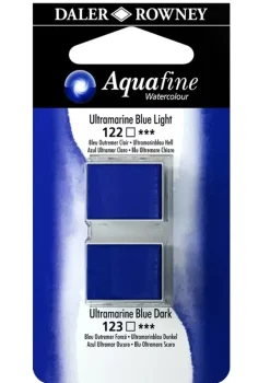 Set 2 Acuarela Aquafine 1/2 godet Azul ultramar claro y Azul ultramar oscuro Daler-Rowney