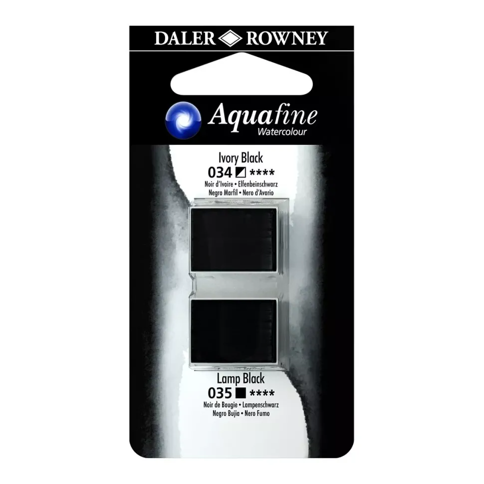 Set 2 Acuarela Aquafine 1/2 godet Negro Marfil y Negro Vela Daler-Rowney
