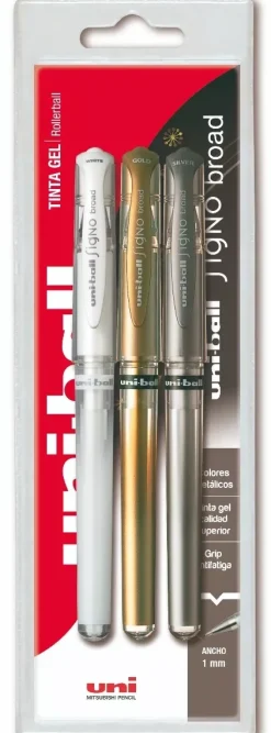 Set 3 Bolígrafos de Gel Signo Broad Colores Metálicos Uni-Ball