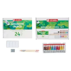 Set 12 Gouache + Bloc + Pinceles Talens