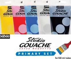 Set 5 Gouache fino colores primarios Studio Pebeo 100ml