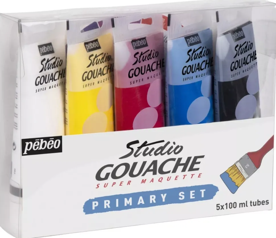 Set 5 Gouache fino colores primarios Studio Pebeo 100ml