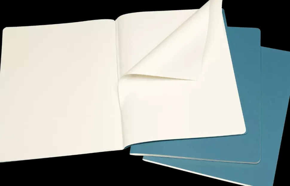 Set 3 Libretas Azul Enérgico Lisas tapa blanda Cahier Moleskine 19x25cm