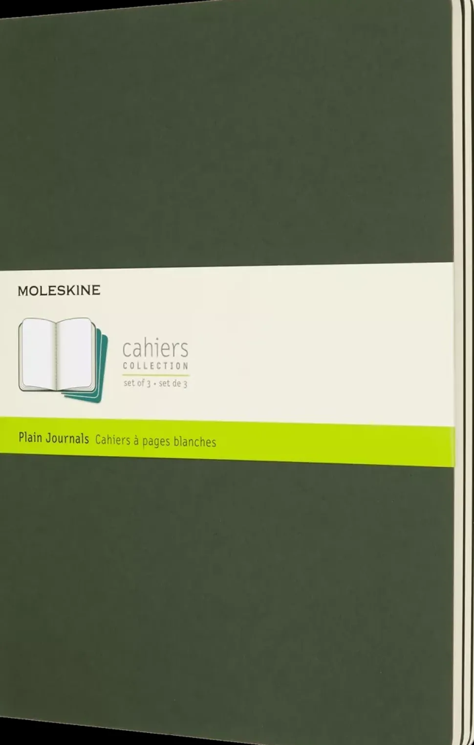Set 3 Libretas Verdes Lisas tapa blanda Cahier Moleskine 19x26cm