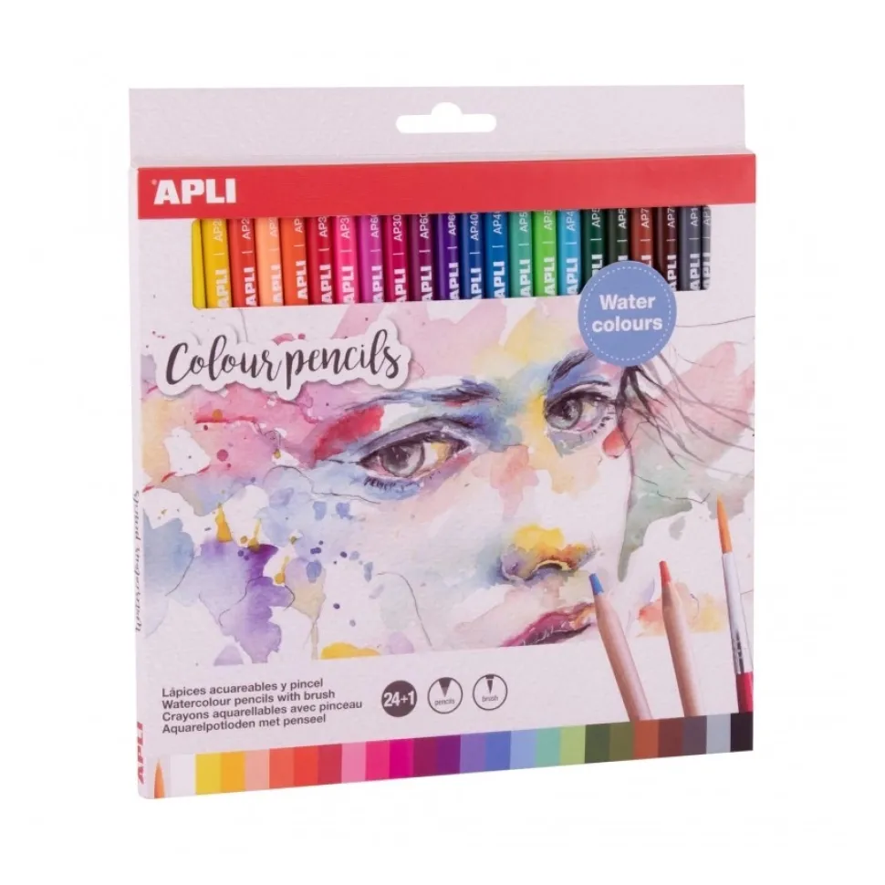 Set 24 lápices acuarelables colores surtidos y pincel Apli