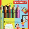 Set 5 Lápices Bicolores y Sacapuntas Woody 3 en 1 STABILO