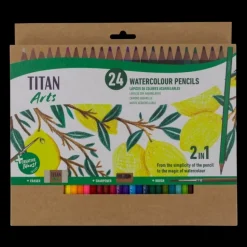 Set 24 lápices de colores acuarelables y pincel Titan