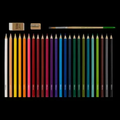 Set 24 lápices de colores acuarelables y pincel Titan
