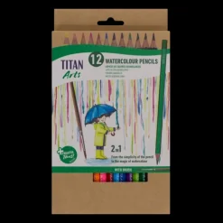 Set 12 lápices de colores acuarelables y pincel Titan