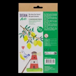 Set 12 lápices de colores acuarelables y pincel Titan
