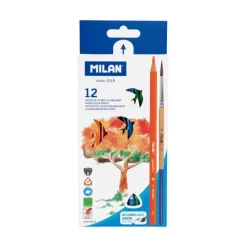 Set 12 lápices de colores acuarelables y pincel Milan