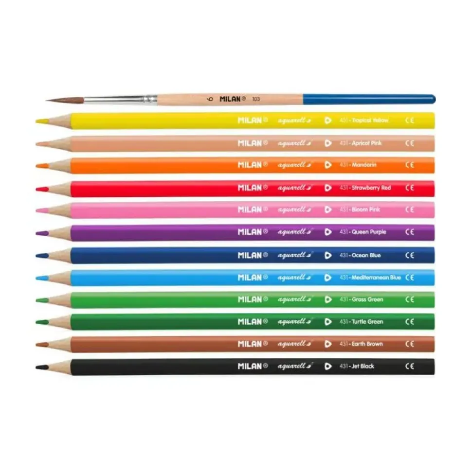 Set 12 lápices de colores acuarelables y pincel Milan