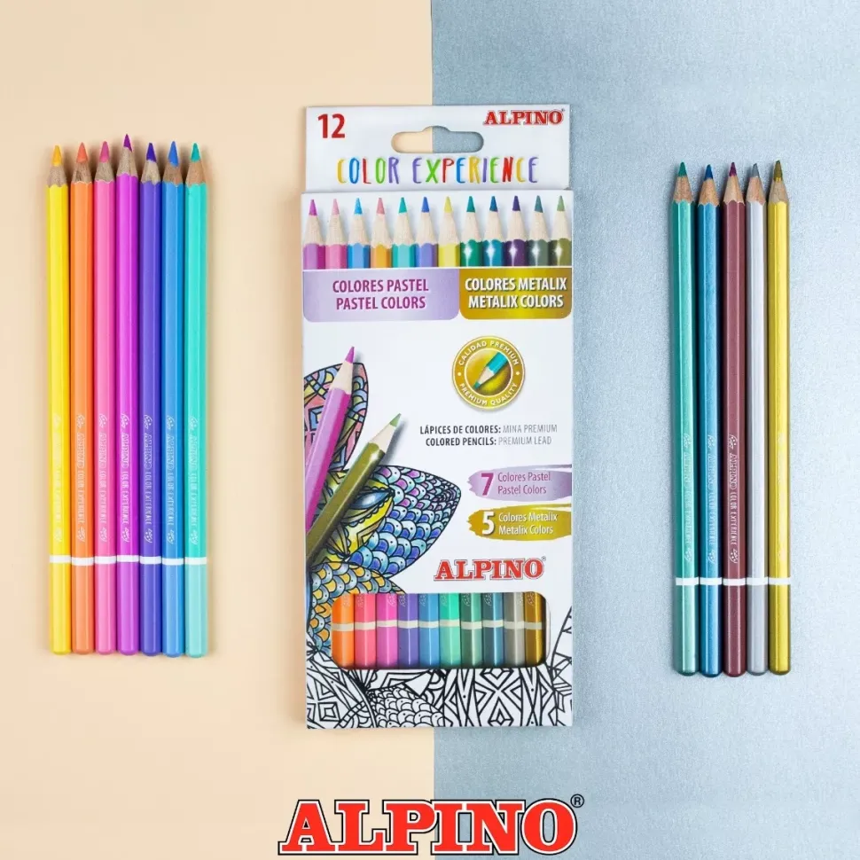 Set 12 lápices de colores pastel y metálicos Alpino