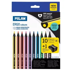 Set 10 lápices de colores y sacapuntas Ergo Grip Milan