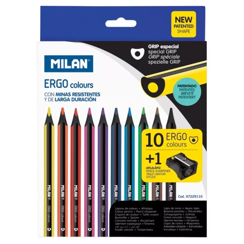 Set 10 lápices de colores y sacapuntas Ergo Grip Milan