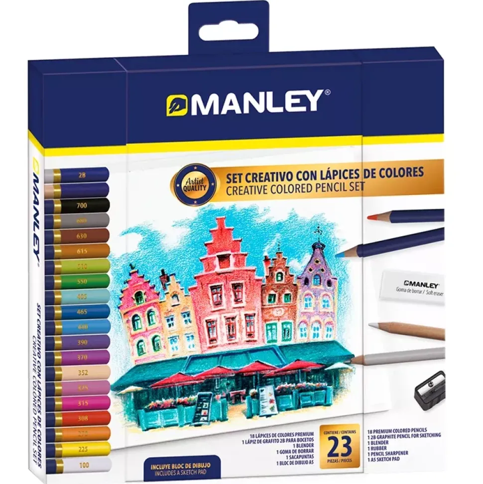 Set 23 lápices de colores y complementos Manley
