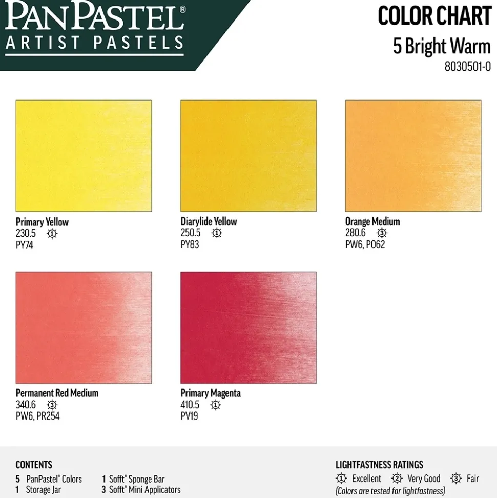 Set 5 Pasteles Bright Warm y esponjas PanPastel 9ml