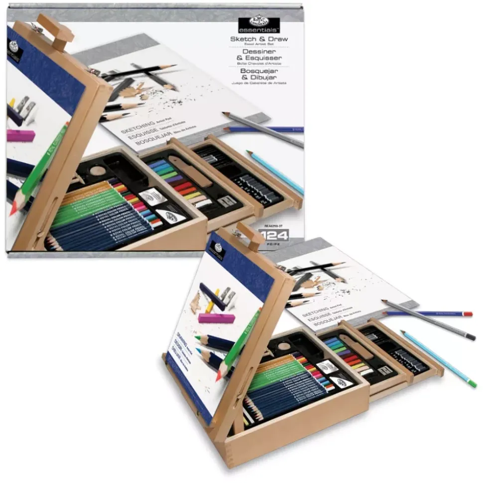 Set 124 Piezas de Dibujo + Caja Caballete de Madera Royal & Langnickel