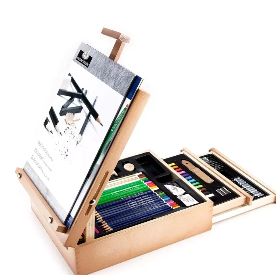 Set 124 Piezas de Dibujo + Caja Caballete de Madera Royal & Langnickel