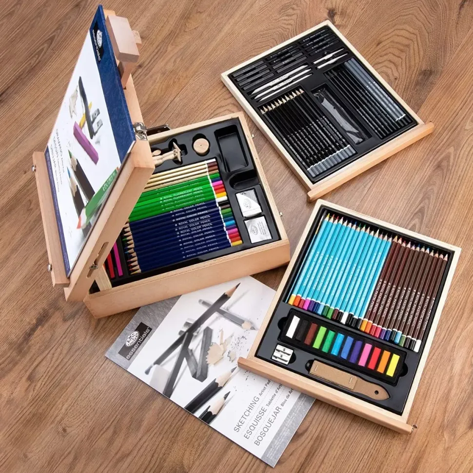 Set 124 Piezas de Dibujo + Caja Caballete de Madera Royal & Langnickel