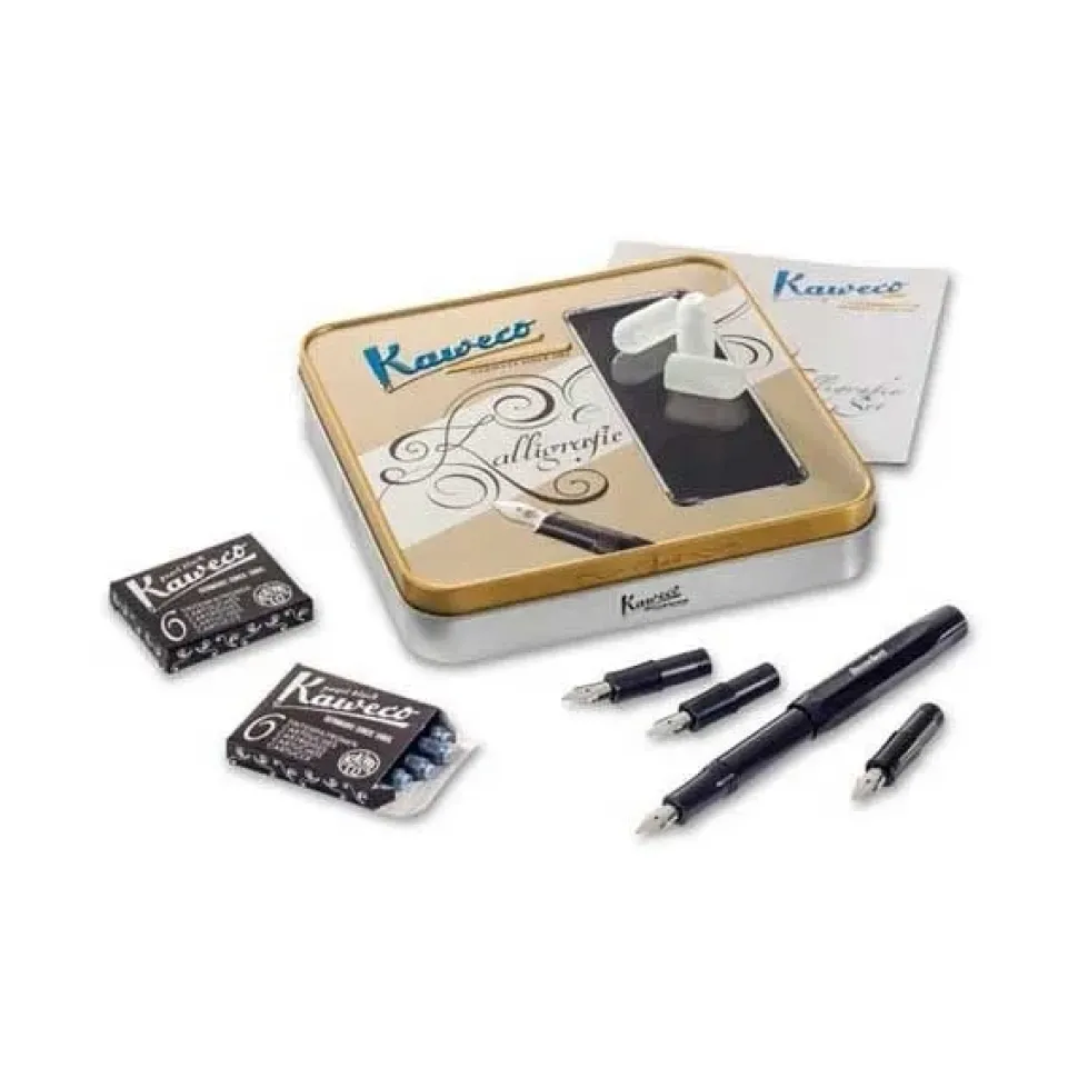 Set 4 piezas estuche metálico black caligrafía Kaweco