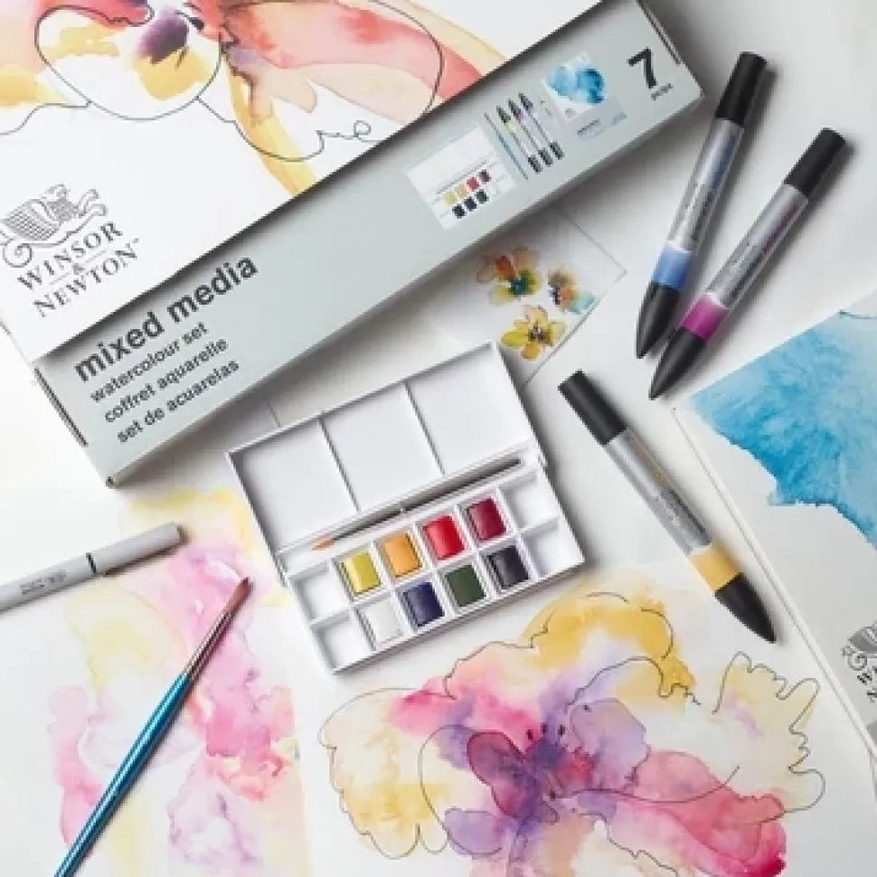 Set 7 piezas mIxed media acuarelas Winsor & Newton