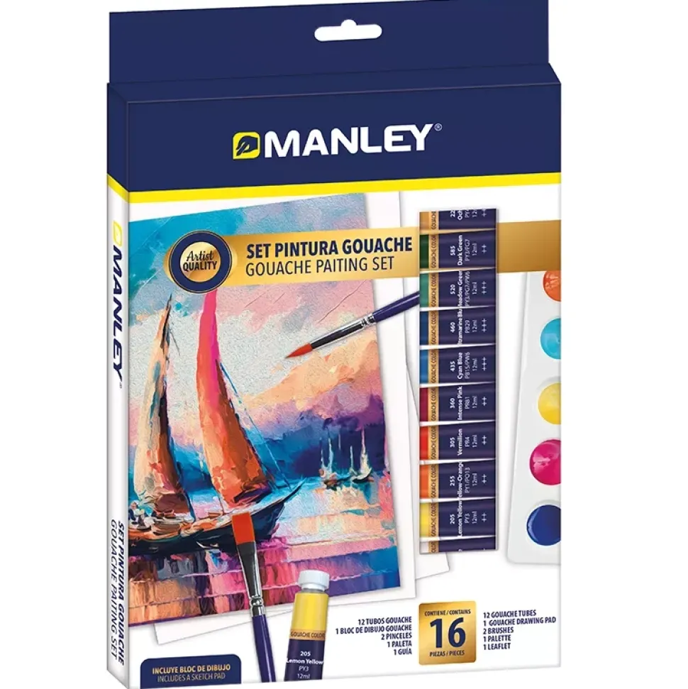 Set 16 piezas para pintura con gouache Manley