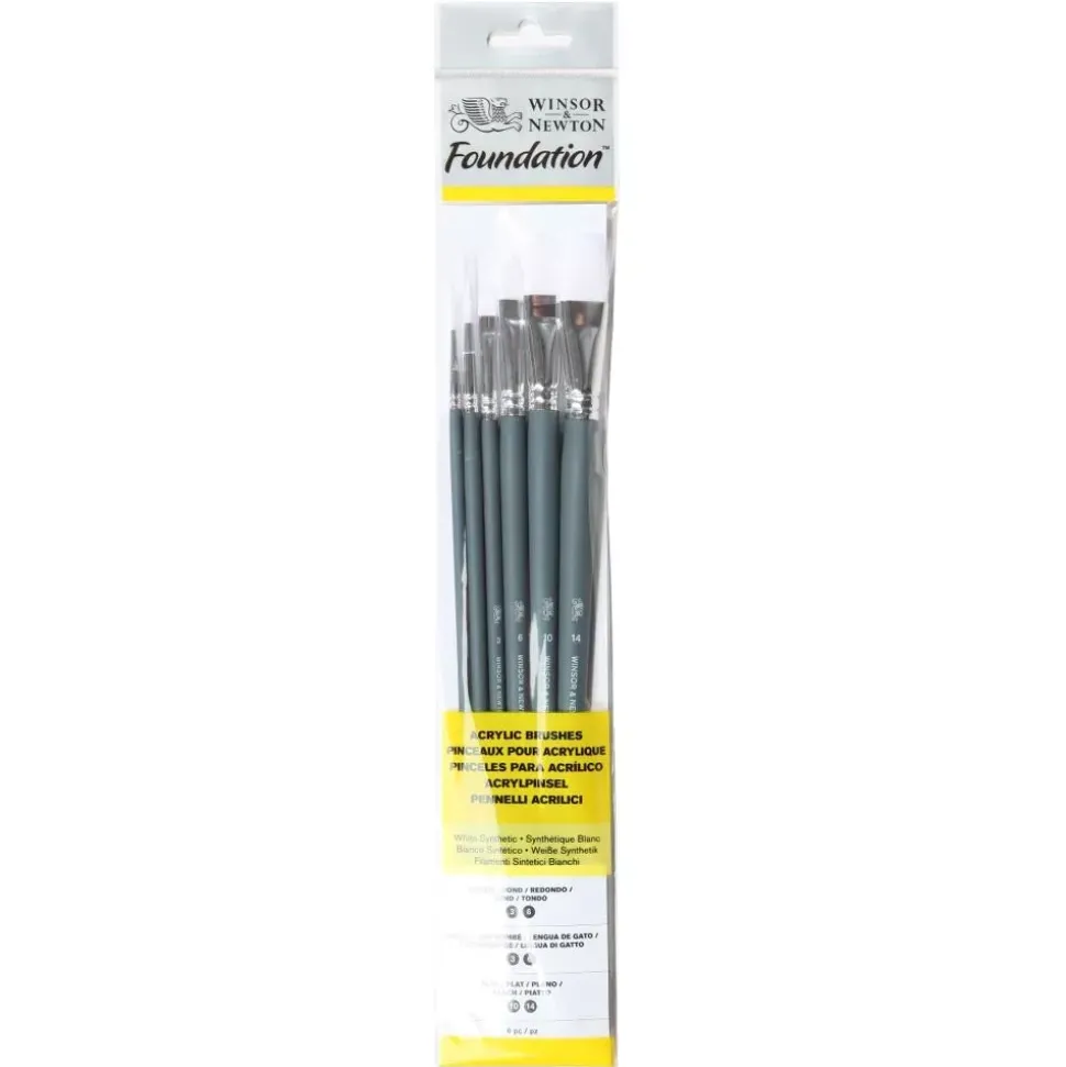 Set 6 pinceles acrílico Cerdas naturales Mango largo Winsor & Newton