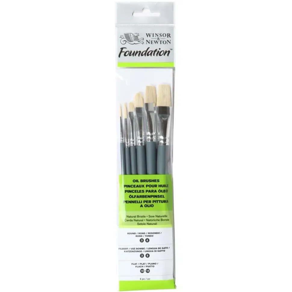 Set 6 pinceles Cerdas naturales Mango corto Foundation Winsor & Newton