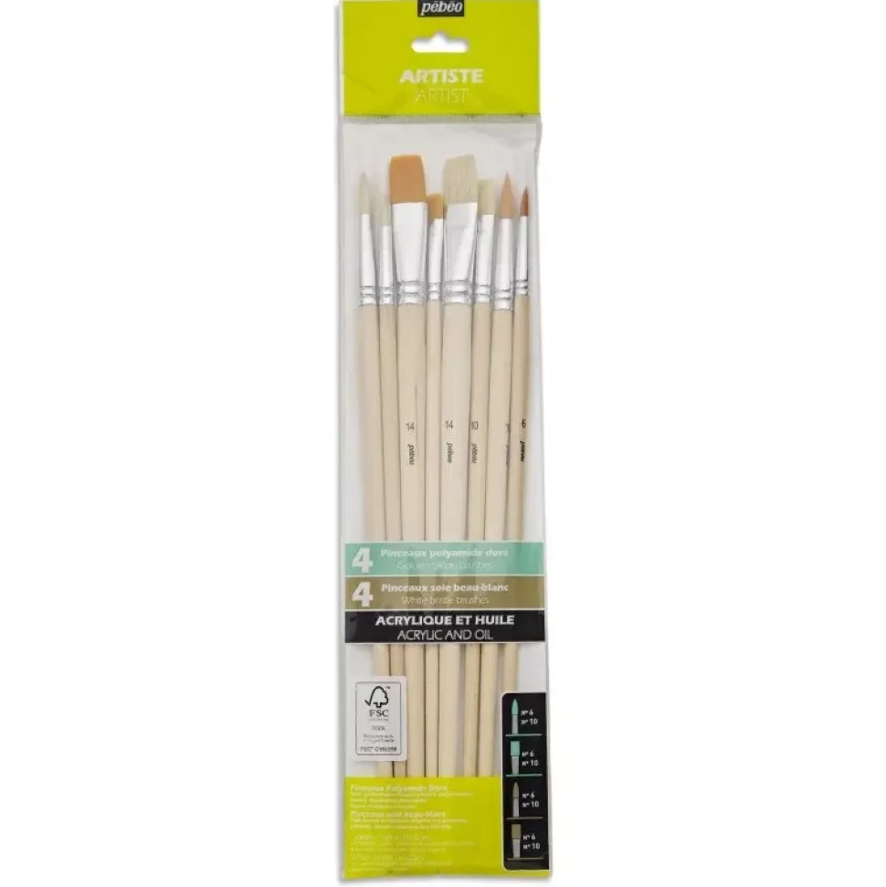 Set 8 pinceles multitécnicas mango largo Pebeo