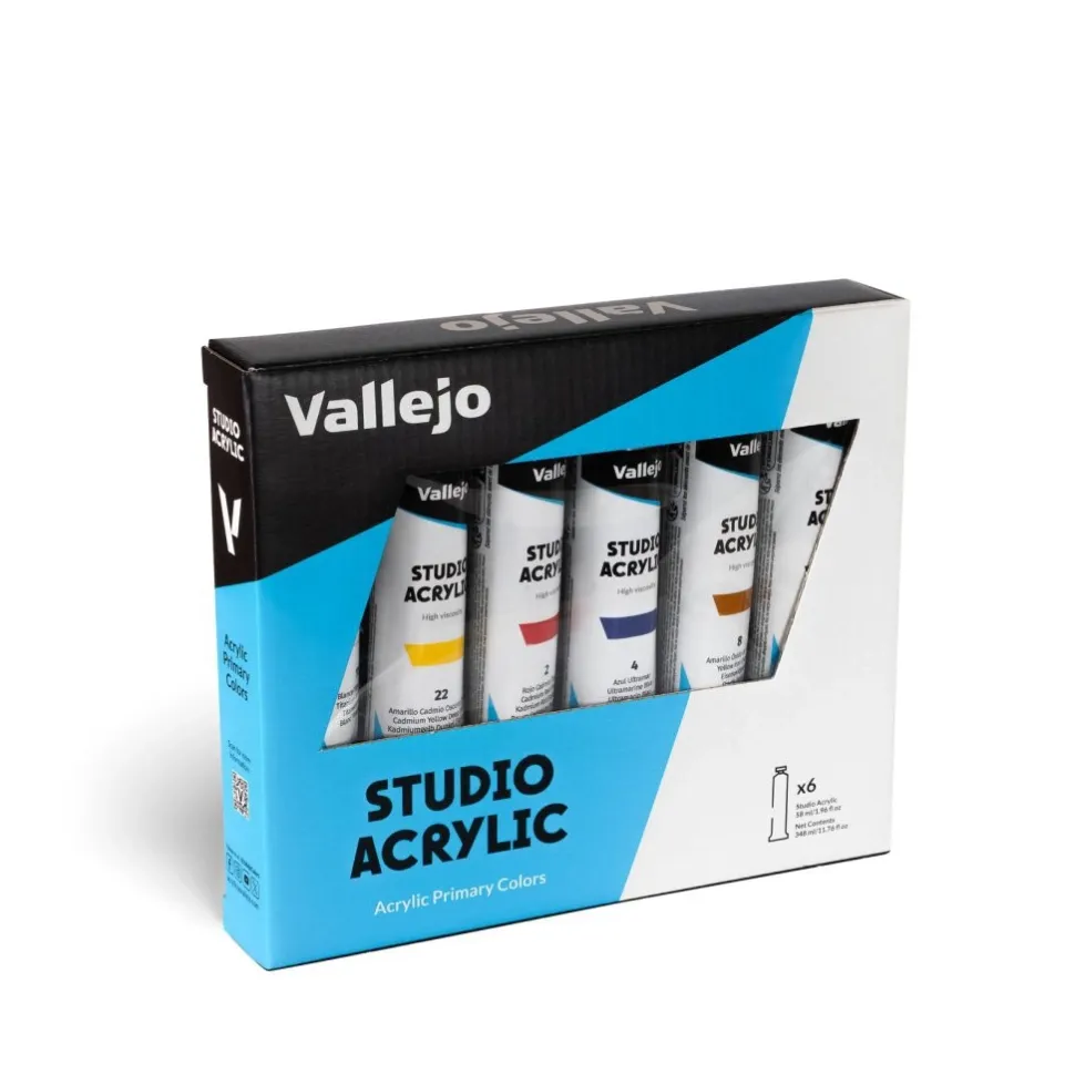 Set 6 pinturas para modelismo Acrílico Studio Colores Primarios Vallejo 58 ml