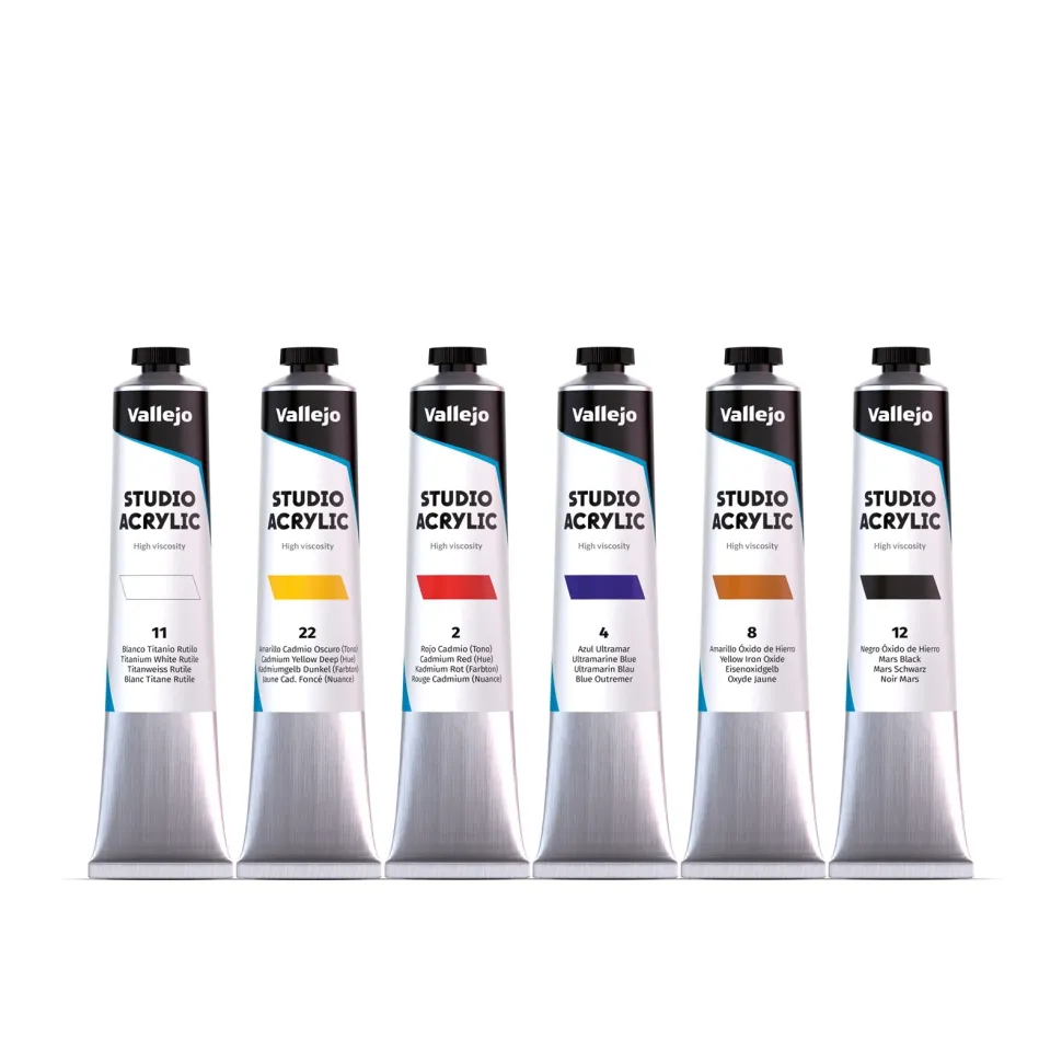 Set 6 pinturas para modelismo Acrílico Studio Colores Primarios Vallejo 58 ml