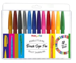 Set 12 Rotuladores Brush Sign Colores Básicos Pen Pentel