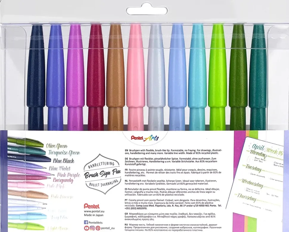 Set 12 Rotuladores Brush Sign Pen Pentel